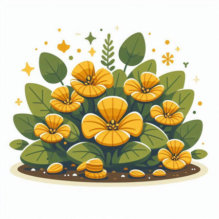 Illustration of a yellow flower in a pot on a white backgroundのイラスト素材