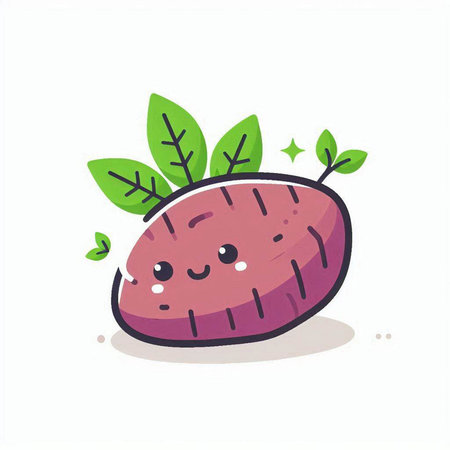 Cute sweet potato character. Vector flat cartoon illustration. Isolated on white background.のイラスト素材
