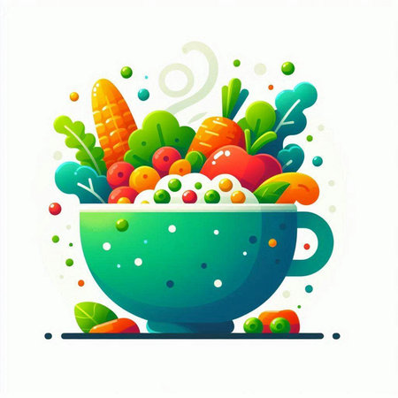 Vegetables in a bowl. Healthy food. Vector illustration.のイラスト素材