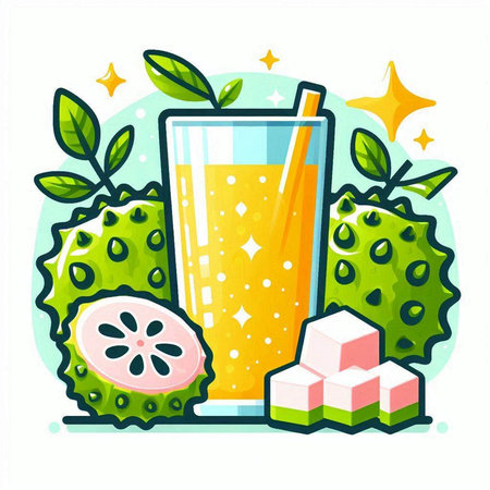 Cocktail with kiwi, guava and sugar cubes. Vector illustration.のイラスト素材
