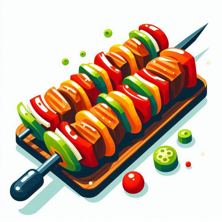 Skewers with vegetables on a white background. Vector illustration.のイラスト素材