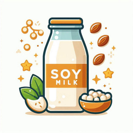 Bottle of soy milk with nuts and grains. Vector illustration.のイラスト素材