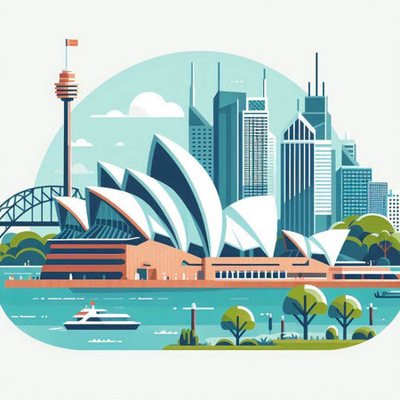 Sydney, Australia skyline in flat style. Vector illustration.のイラスト素材