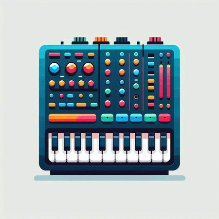 Vector illustration of a synthesizer in flat style. Electronic musical instrument.のイラスト素材