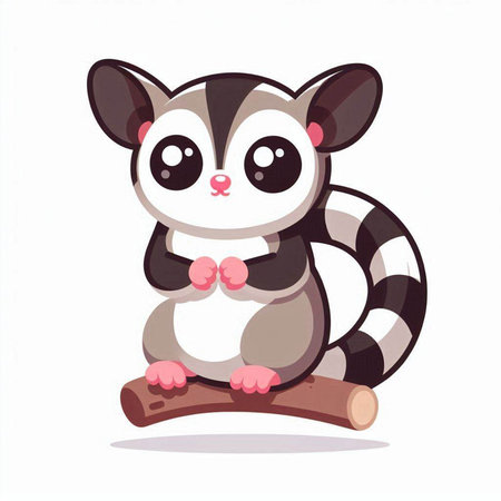 Cute cartoon lemur sitting on a log. Vector illustration.のイラスト素材