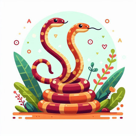Cute cartoon snake in flat style. Vector illustration on white background.のイラスト素材