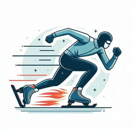 Winter sport - speed skating. Vector illustration of a man running on ice.のイラスト素材