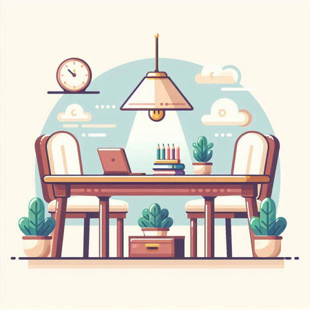 Interior of a modern office with furniture. Flat vector illustration.のイラスト素材