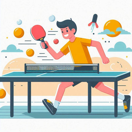 Young man playing table tennis. Vector illustration in flat cartoon style.のイラスト素材