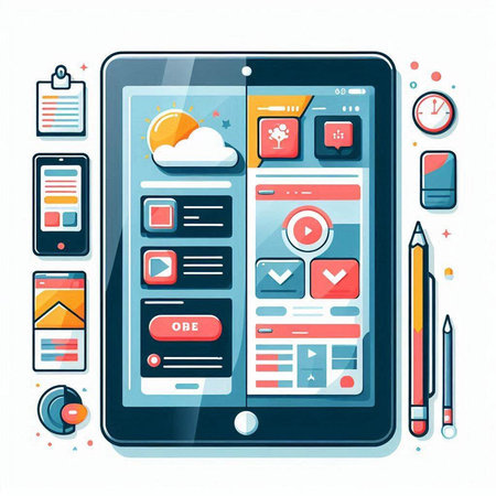 Flat design modern vector illustration concept of mobile application development and programming.のイラスト素材