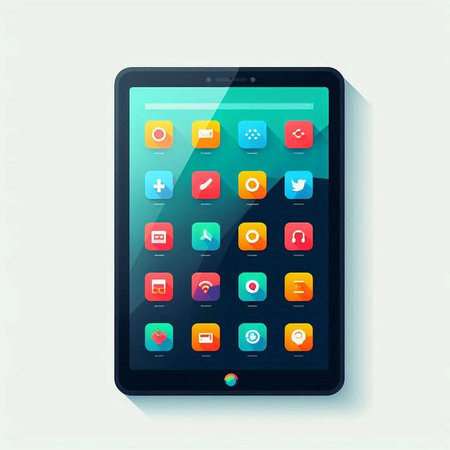 Tablet pc with colorful application icons on the screen. Vector illustration.のイラスト素材