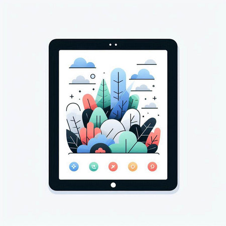 Tablet pc with cloud computing concept. Flat design vector illustration.のイラスト素材