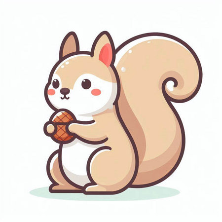 Squirrel holding acorn. Cute cartoon character. Vector illustration.のイラスト素材