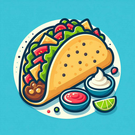 Mexican tacos with guacamole sauce and lime. Vector illustrationのイラスト素材