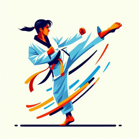 Taekwondoial arts vector illustration. Karate girl.のイラスト素材