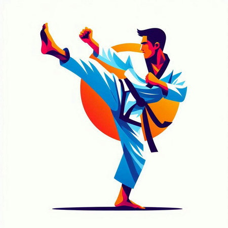 Taekwondo. Vector illustration in a flat style. Martial art.のイラスト素材