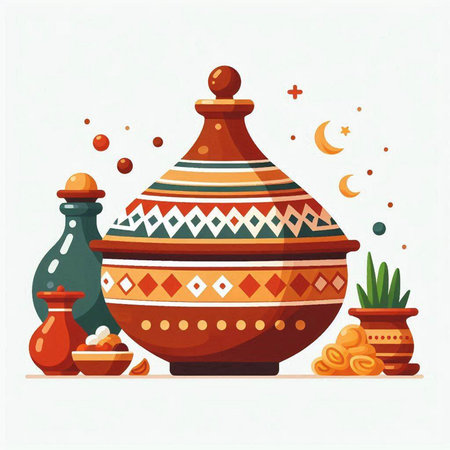 Ceramic vase with pottery and clay pot. Vector illustrationのイラスト素材