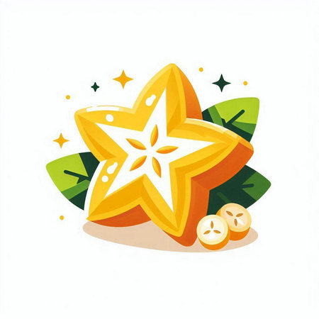 Star fruit icon. Vector illustration of a starfruit. Isolated on white background.のイラスト素材