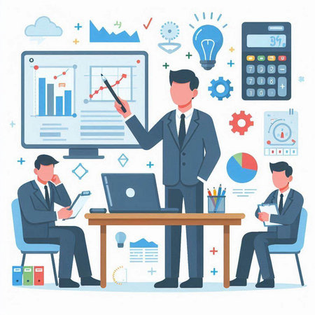 Business people working in office. Vector illustration in flat cartoon style.のイラスト素材