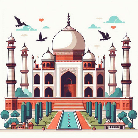 Taj Mahal in Agra, India. Vector illustration.のイラスト素材