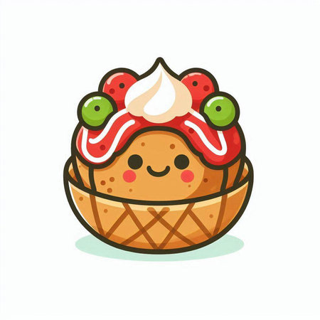 Cute kawaii ice cream in a waffle cup, vector illustrationのイラスト素材