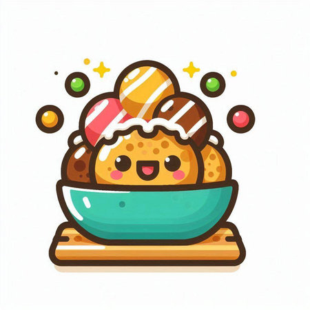 Cute ice cream scoops in bowl, cartoon vector illustration.のイラスト素材