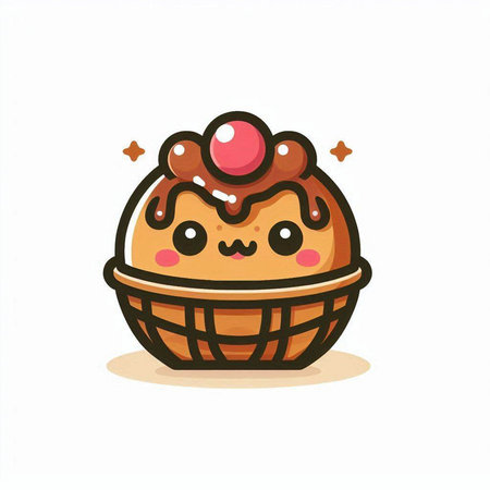 Cute kawaii ice cream cupcake cartoon vector illustration.のイラスト素材