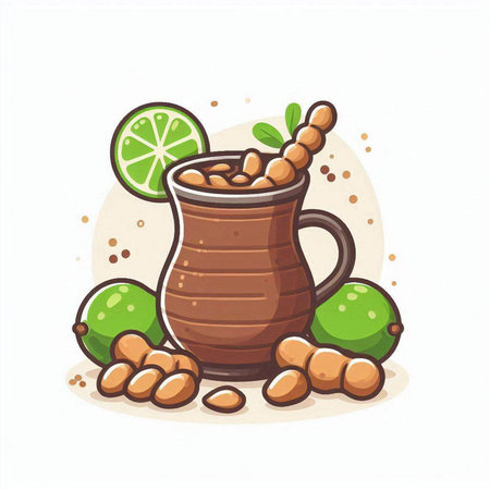 Coffee cup with limes and lime. Vector illustration.のイラスト素材