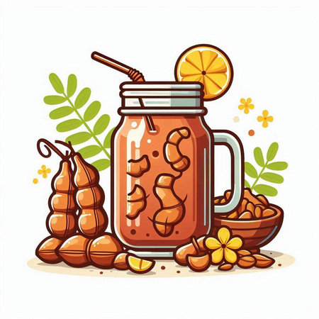 Tamarind smoothie in mason jar. Vector illustration.のイラスト素材