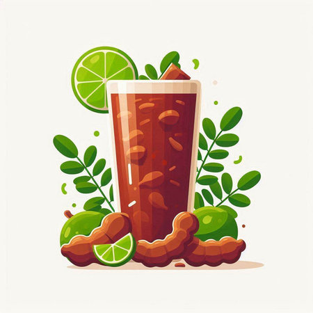 Cocktail with lime and mint leaves. Vector illustration in flat styleのイラスト素材
