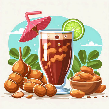 Cocktail of tamarind juice and fruits. Vector illustrationのイラスト素材