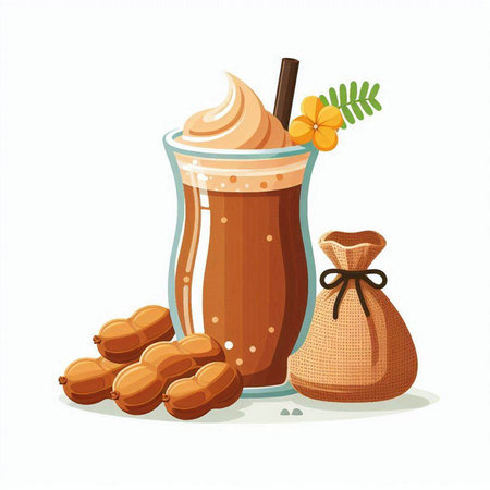 Iced coffee in a glass with whipped cream. Vector illustration.のイラスト素材