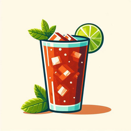 Cocktail with lime, mint and sugar. Vector illustration.のイラスト素材