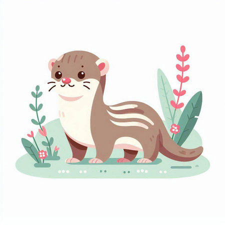 Cute otter in the garden. Vector illustration in cartoon style.のイラスト素材