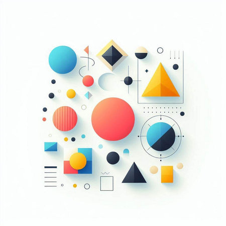 Abstract geometric background with circles, triangles and squares. Vector illustration.のイラスト素材