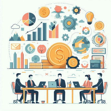 Business people working together in office. Vector illustration for web design.のイラスト素材