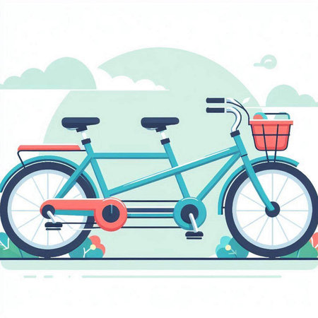 Bicycle in the park. Vector illustration in flat design style.のイラスト素材