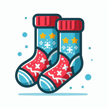 Socks with snowflakes. Vector illustration in flat style.のイラスト素材