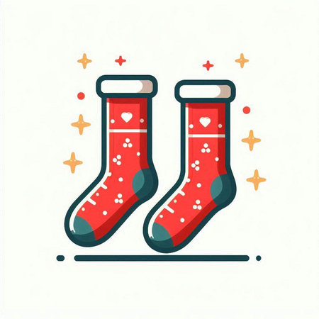 Christmas sock icon. Vector illustration of Christmas socks with hearts on white background.のイラスト素材