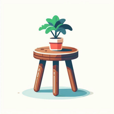 Plant pot on a wooden table. Vector illustration in cartoon styleのイラスト素材