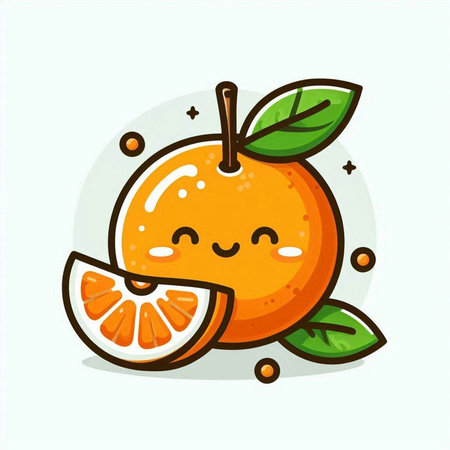 Cute orange fruit character. Vector flat cartoon illustration icon design. Isolated on white backgroundのイラスト素材