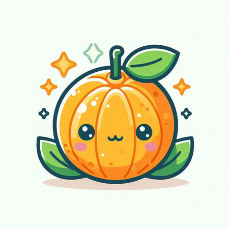 Cute kawaii orange pumpkin with leaves. Vector illustration.のイラスト素材