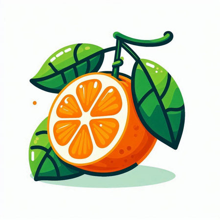 Orange fruit with leaves isolated on a white background. Vector illustration.のイラスト素材