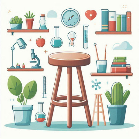 Flat design vector illustration concept of home interior objects and tools.のイラスト素材