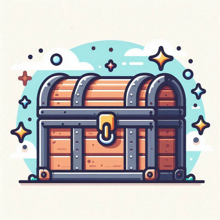 Treasure chest icon. Vector illustration of a treasure chest in flat style.のイラスト素材