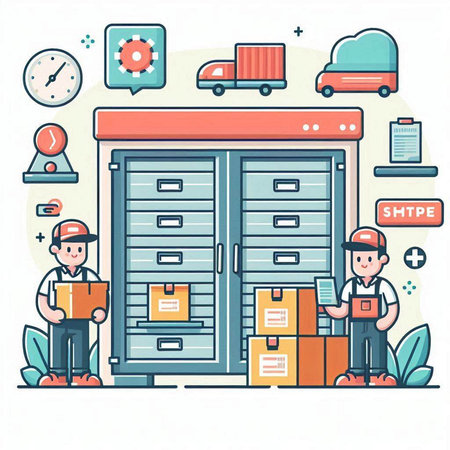 Logistics and delivery of goods. Vector illustration in flat style.のイラスト素材