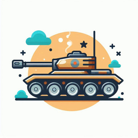 Military tank flat color icon. Vector illustration of tank on white background.のイラスト素材