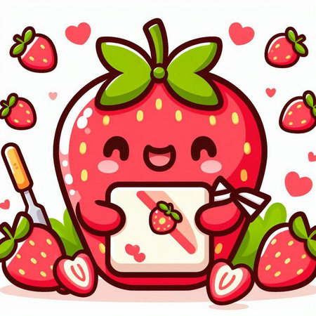 Strawberry cartoon character in love. Vector illustration of a cute strawberry character.のイラスト素材