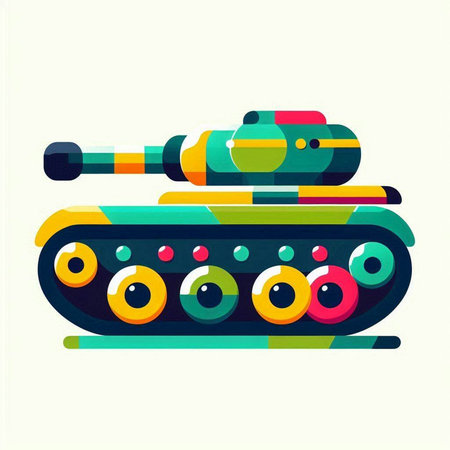 Military tank with multi-coloured eyes. Vector illustration in flat styleのイラスト素材