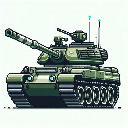 Vector illustration of a green tank on a white background. Side view.のイラスト素材